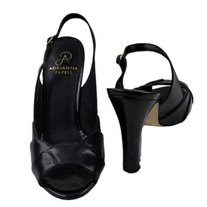 Adrianna Papell Black Leather Almond Peep Toe High Heel Slingback Dress Shoe